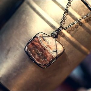 Mexican Crazy Lace agate wire-wrapped